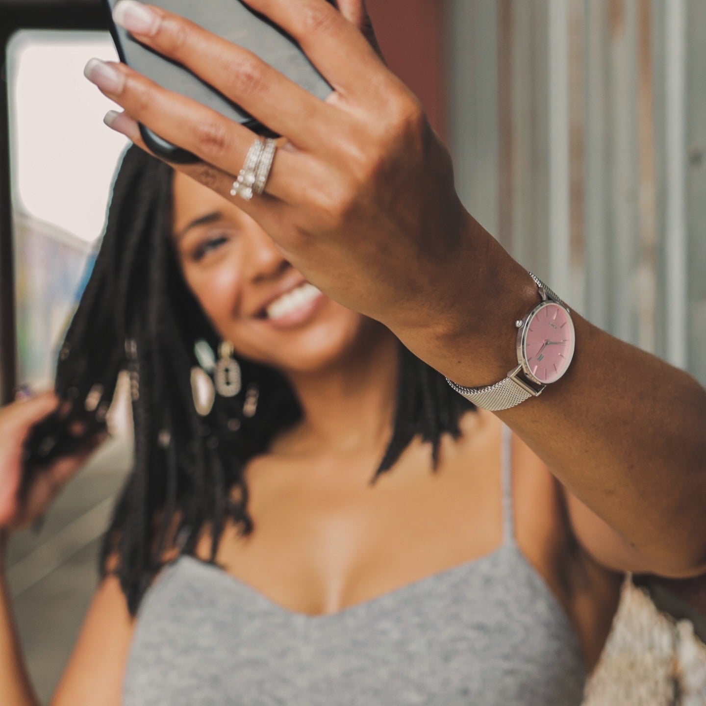 Advance Blush 36MM Womens Mesh Watch In Silver/Pink - NCMPRBL
