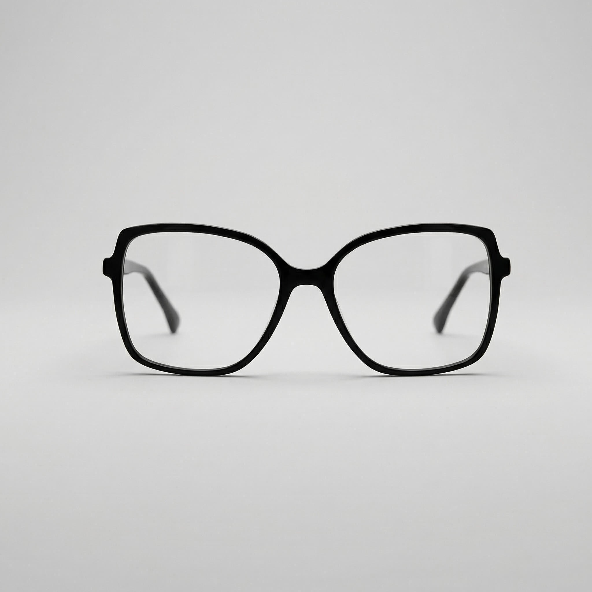 Black aura 01 softsquare eyeglasses with clear lenses, displayed on a clean light gray background.