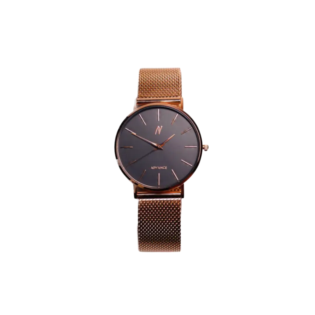 Advance CRWN 36MM Unisex Watch In Rose Gold Black