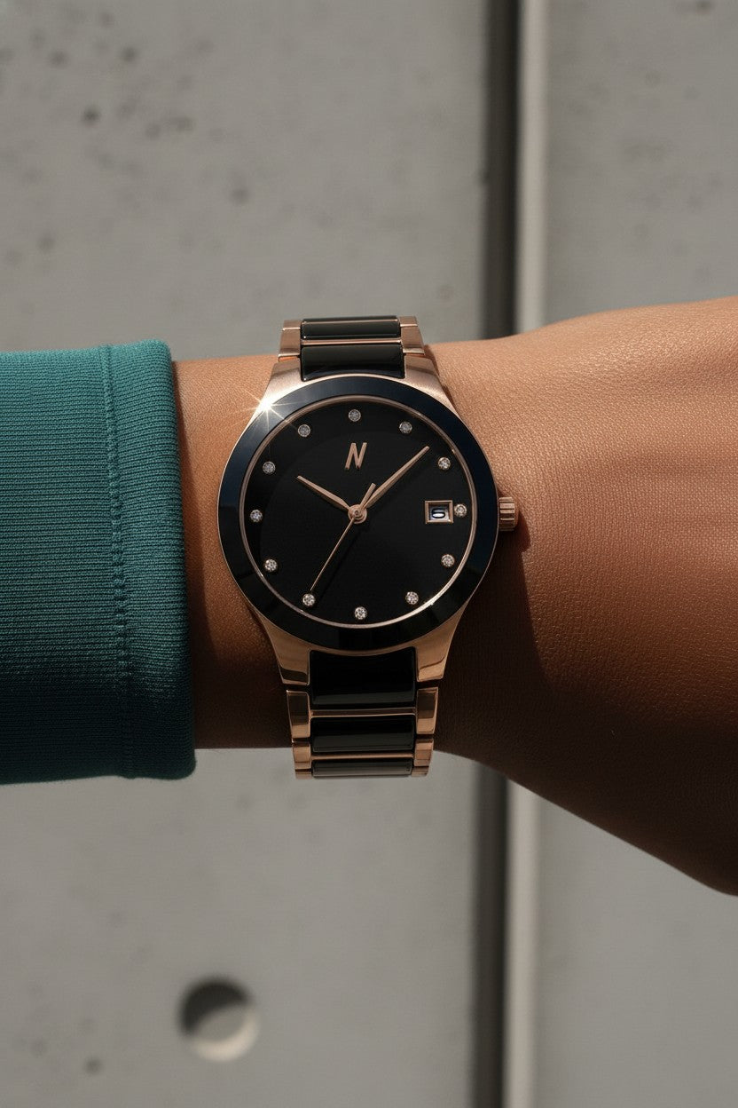Petite Link Miracle Quartz Movement Ceramic Bracelet Watch, 34MM - NCMPRBL