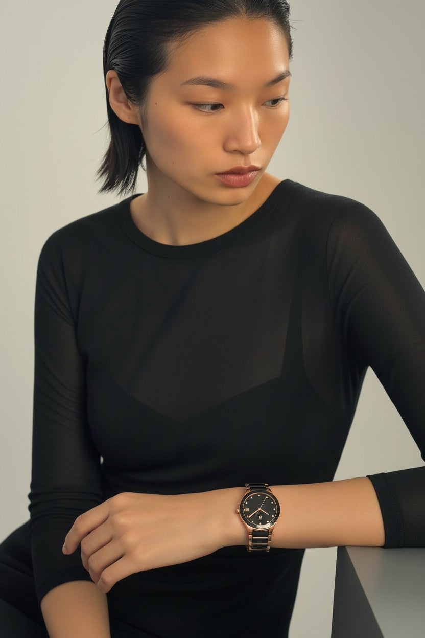 Petite Link Miracle Quartz Movement Ceramic Bracelet Watch, 34MM - NCMPRBL