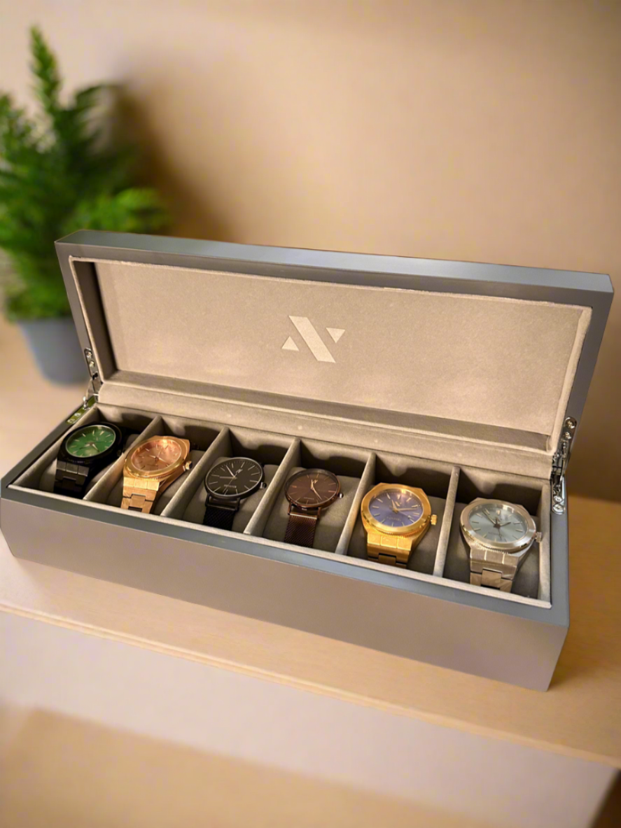 Elite Collectors Six Slot Watch Display Case In Grey Lacquer