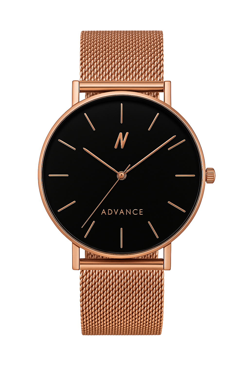 Advance CRWN 36MM Unisex Watch In Rose Gold/Black - NCMPRBL
