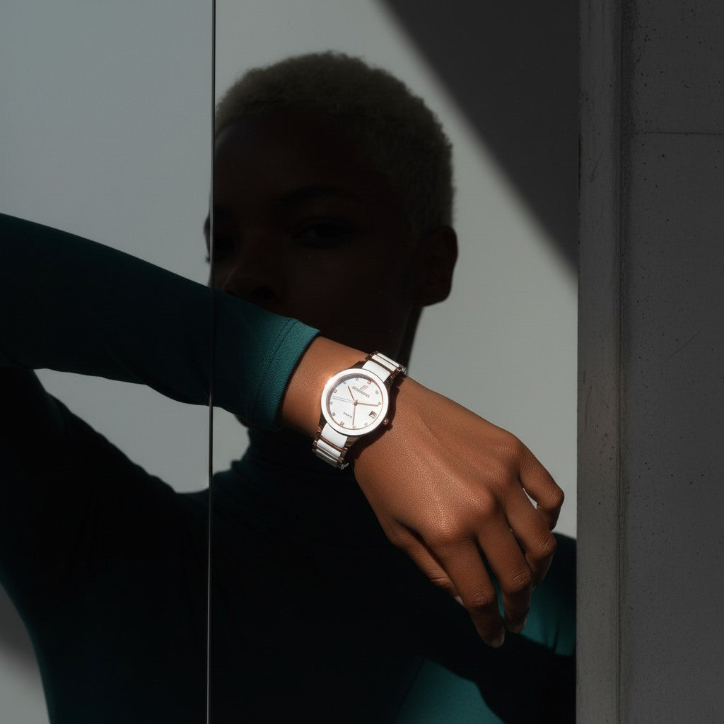 Petite Link Butterscotch ceramic watch 34MM with quartz movement and rose gold dial by NCMPRBL