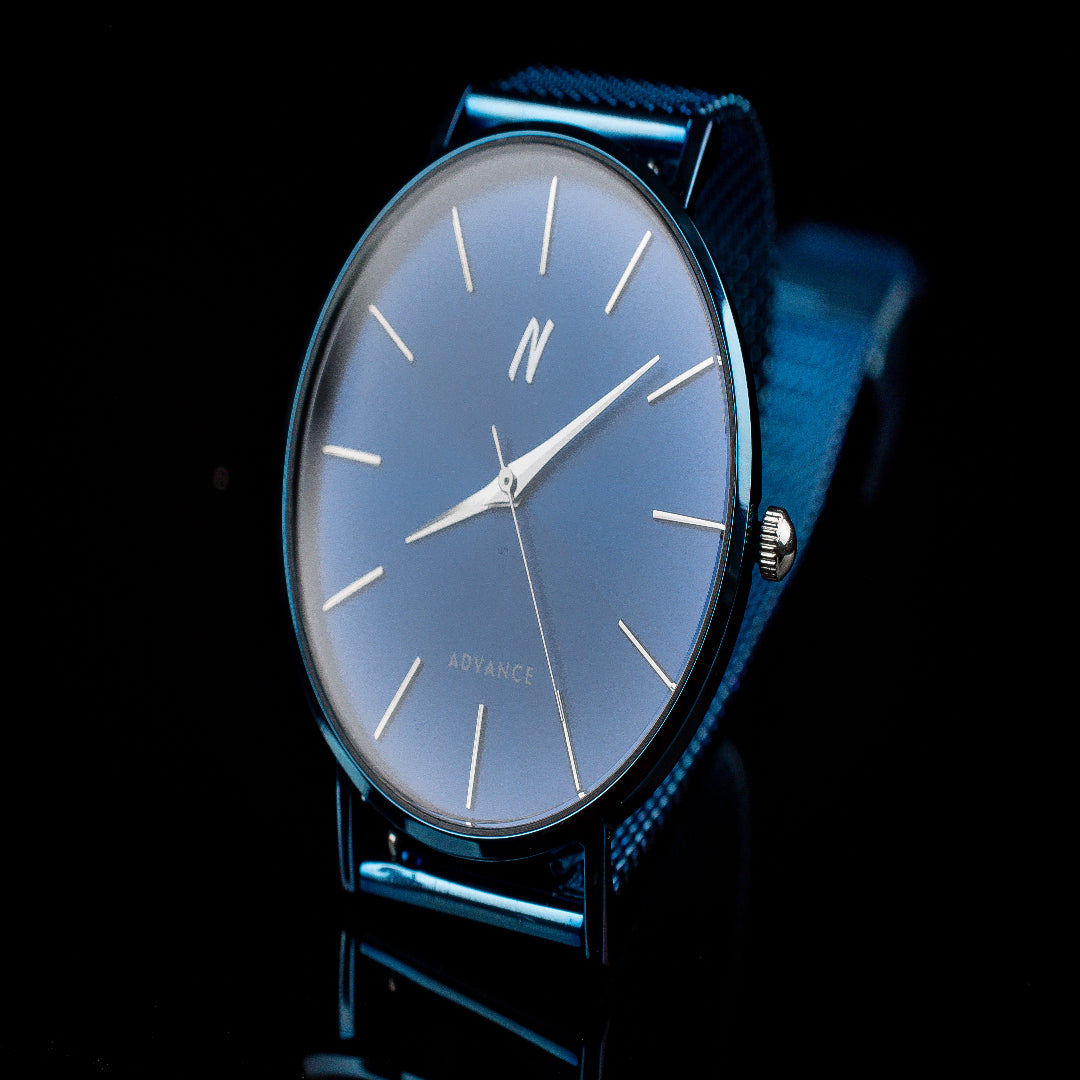 ncmprbl advance drip 36mm unisex blue mesh watch