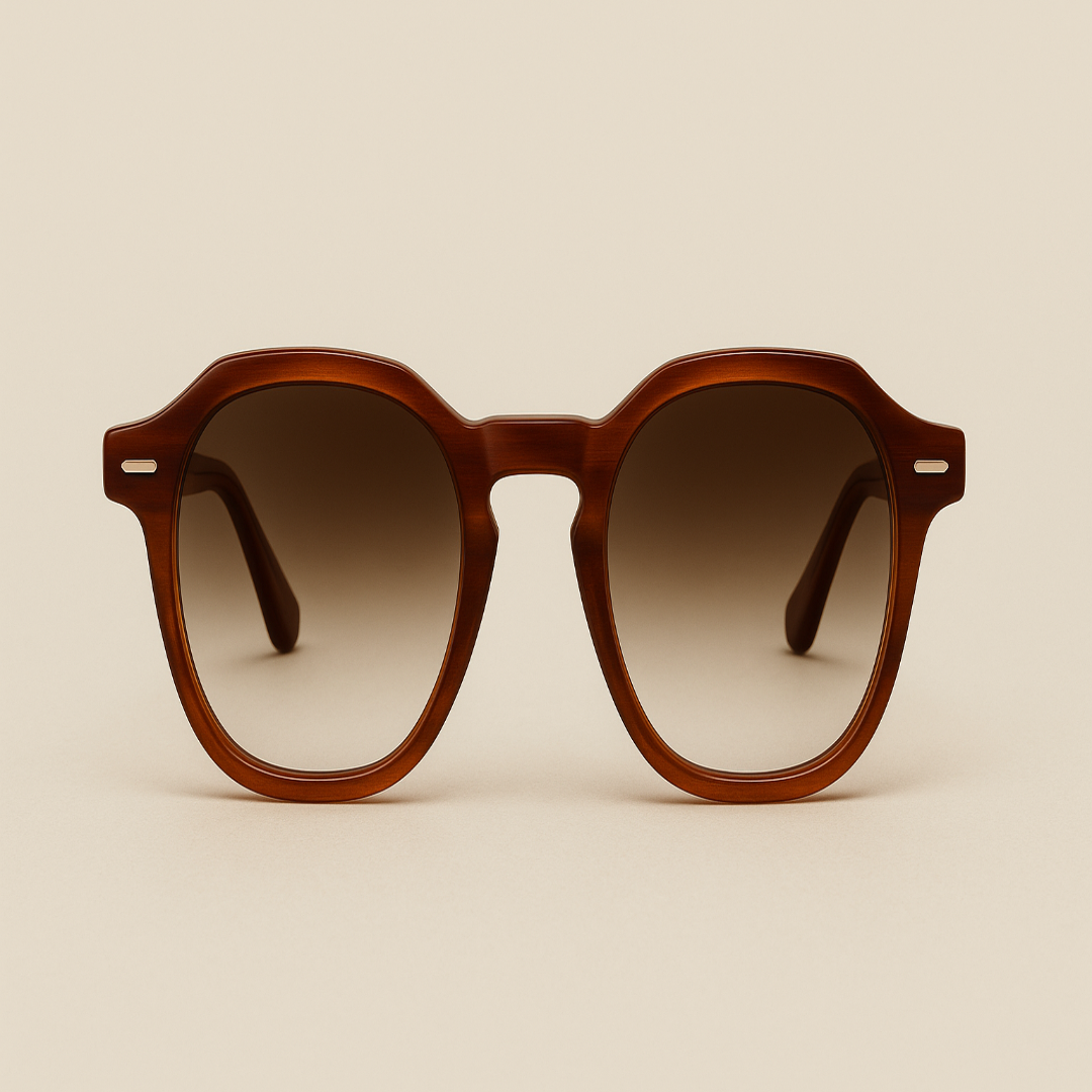 ncmprbl clarity oakwood large frame eyeglasses in orange sandalwood with brown tinted lenses