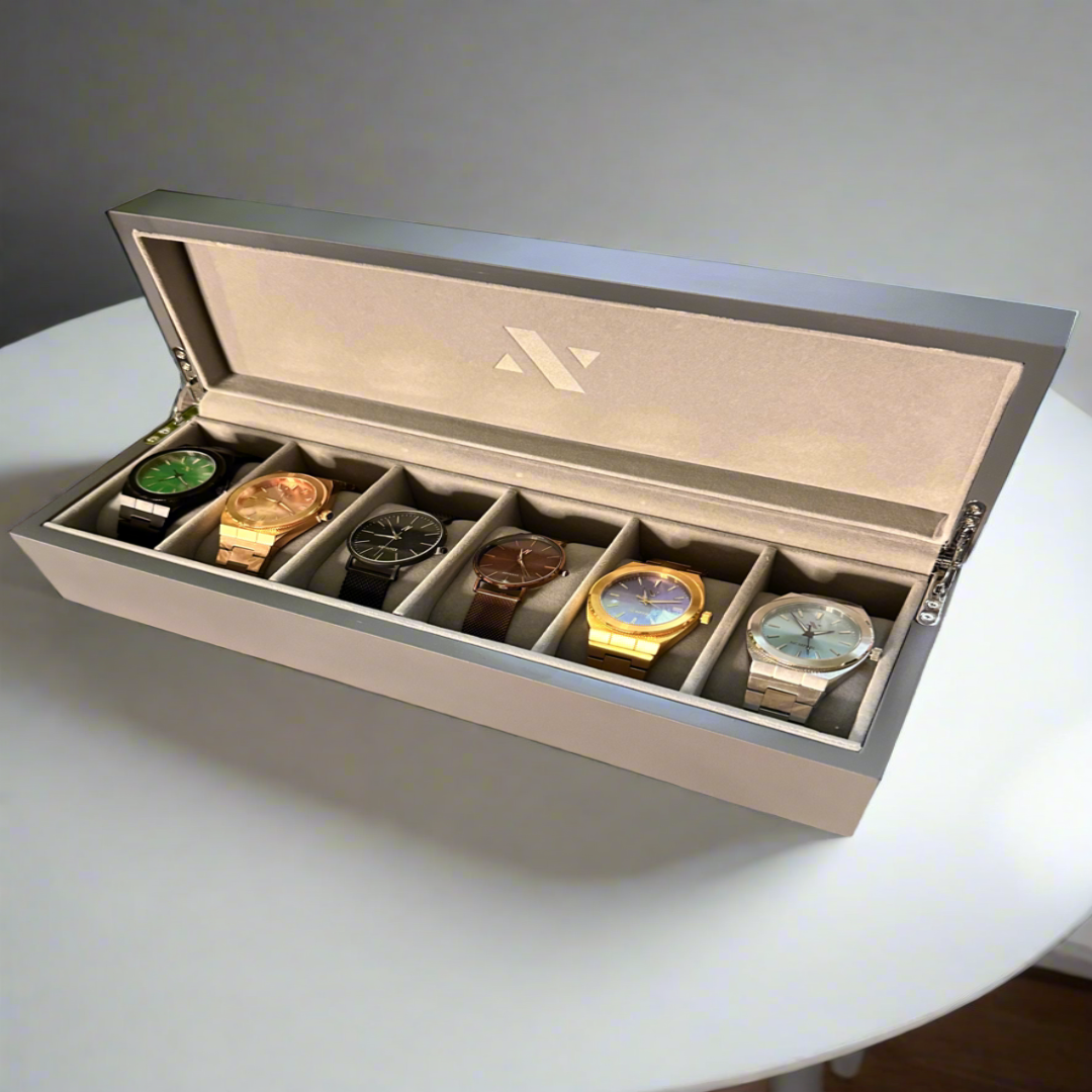 ELITE COLLECTORS SIX SLOT WATCH DISPLAY CASE IN GREY LACQUER