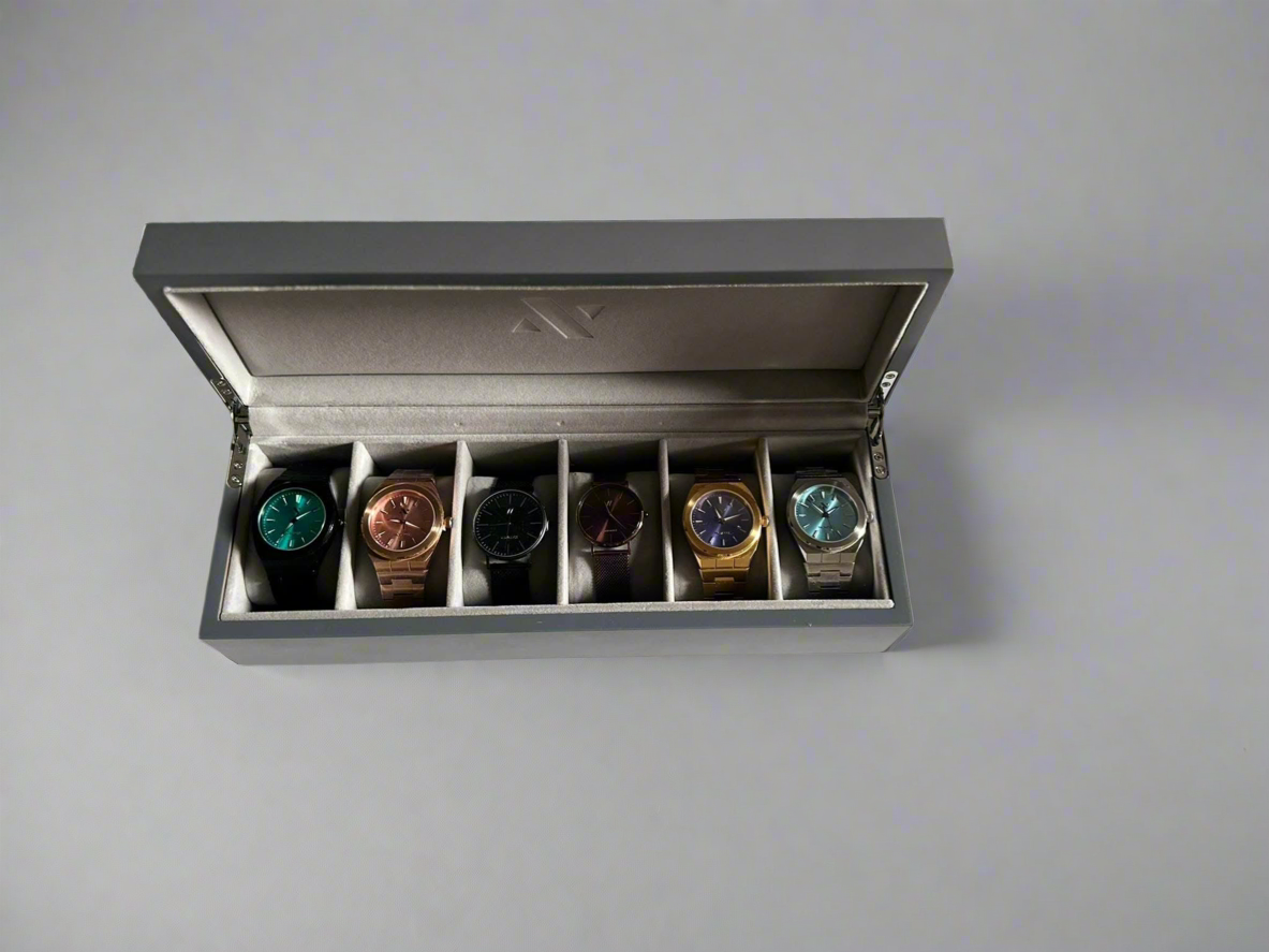 Elite Collectors Six Slot Watch Box Display Case In Grey Lacquer