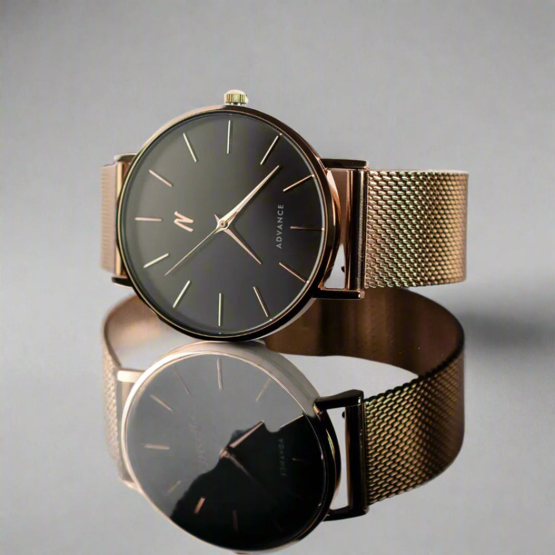 Advance CRWN 36MM Unisex Watch In Rose Gold/Black 