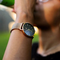 Thumbnail for Advance CRWN 36MM Unisex Mesh Watch In Rose Gold/Black - NCMPRBL