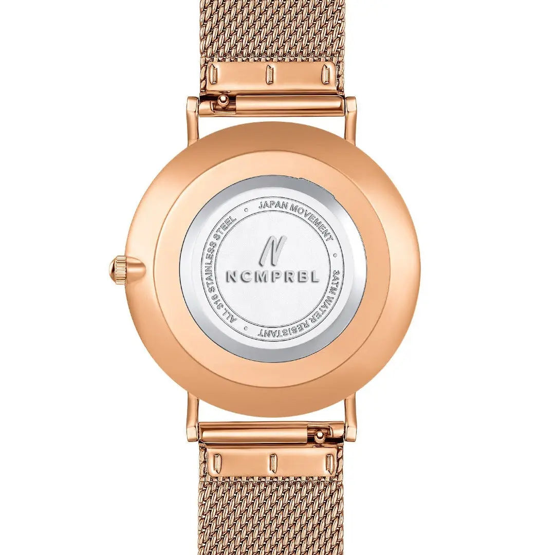 Advance CRWN 36MM Unisex Mesh Watch In Rose Gold/Black - NCMPRBL