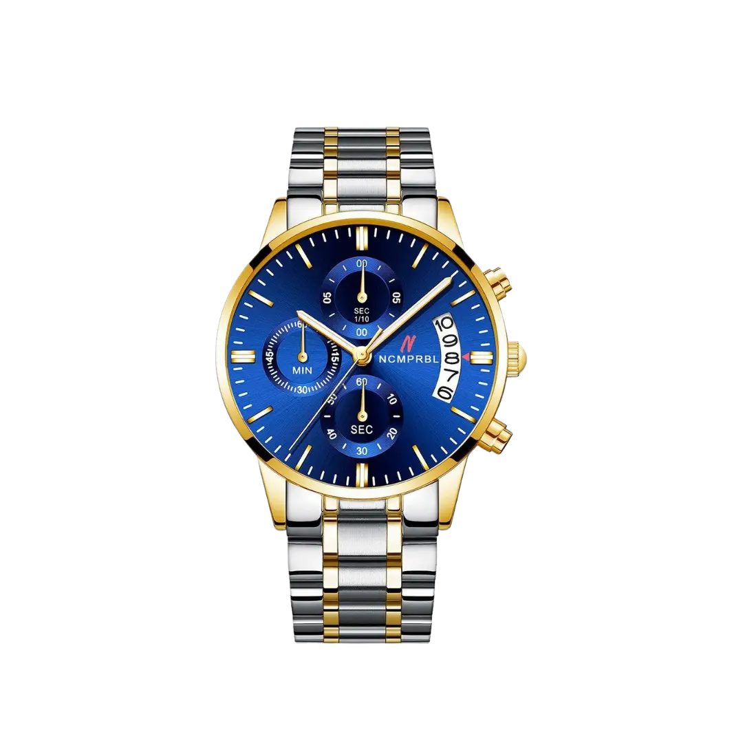 Blue Face Fab Five 43MM Mens Watch In Silver/Gold/Blue NCMPRBL