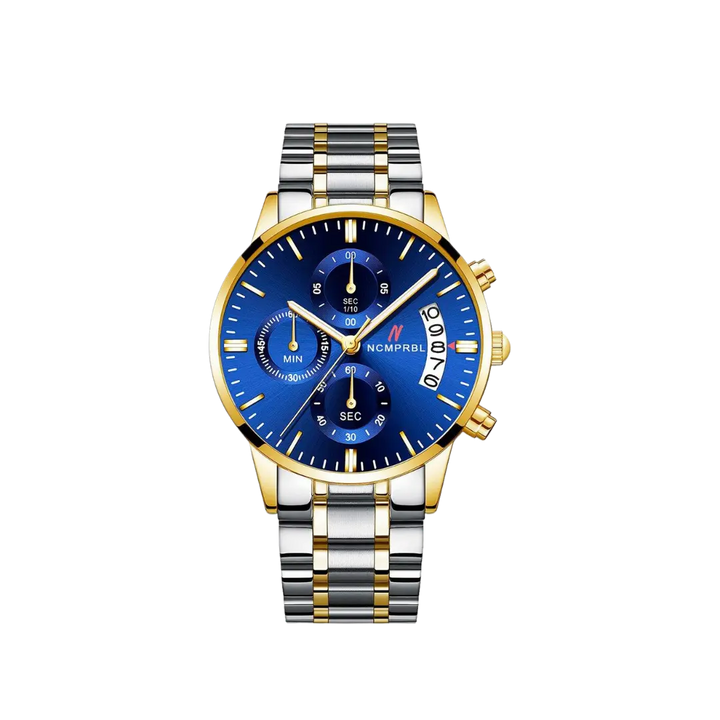 Blue Face Fab Five 43MM Mens Watch In Silver/Gold/Blue NCMPRBL