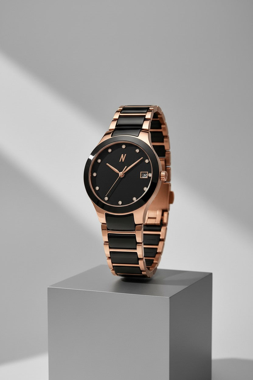 Petite Link Miracle Quartz Movement Ceramic Bracelet Watch, 34MM - NCMPRBL