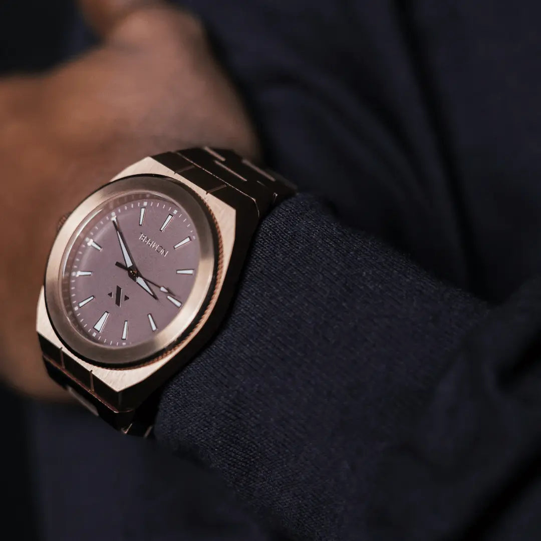 Elevate Link Mocha 42MM Mens Watch In Rose Gold/Brown 