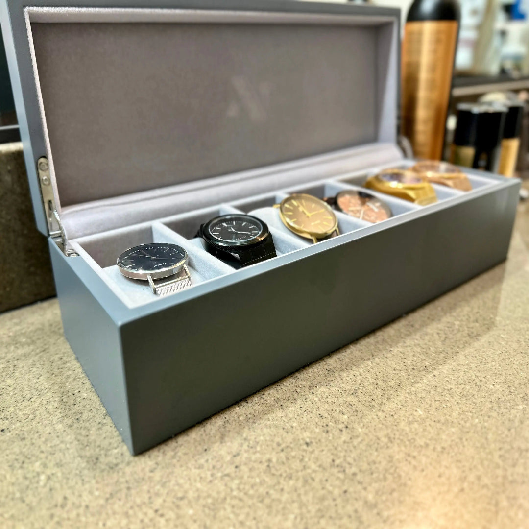 Elite Collectors Six Slot Watch Box Display Case In Grey Lacquer 