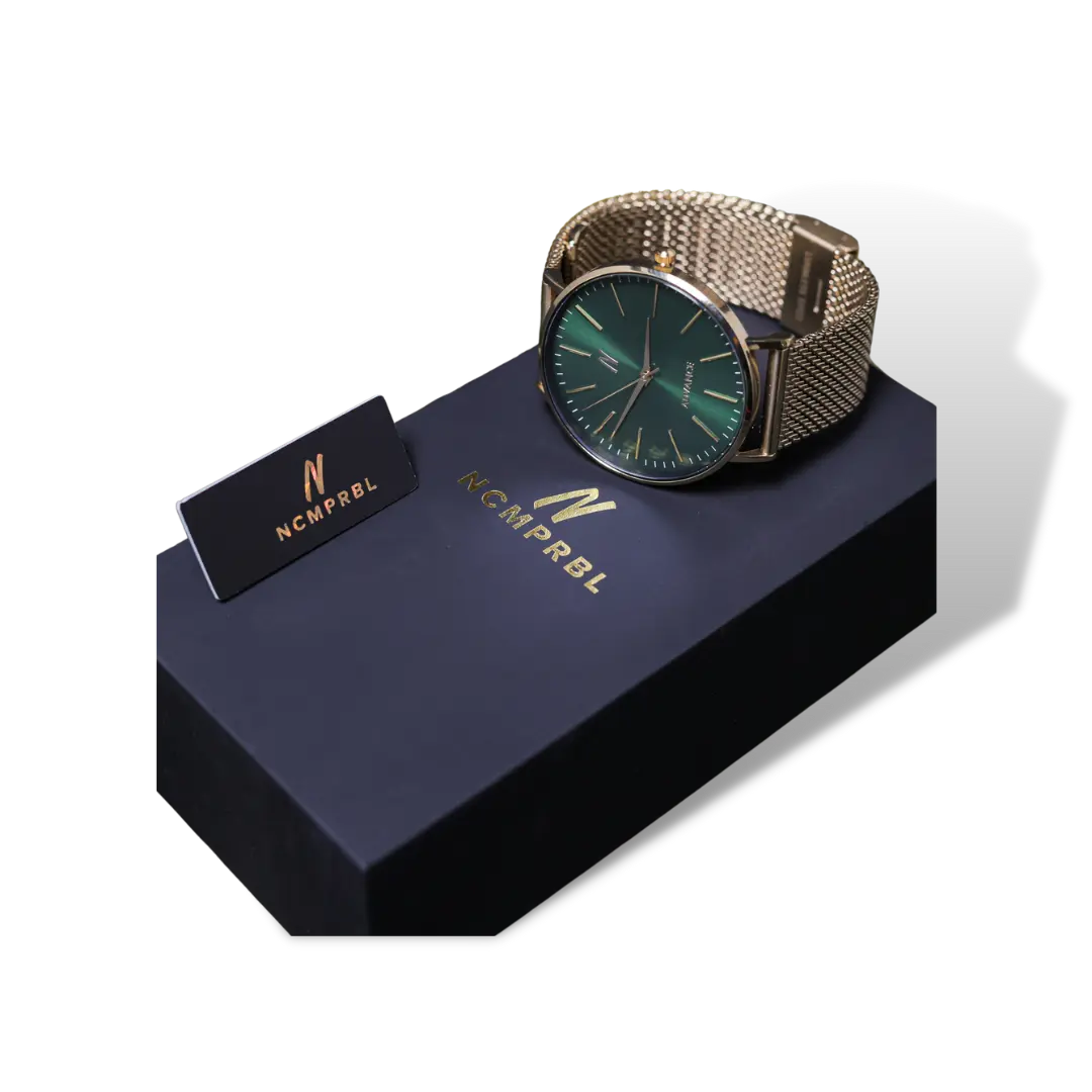 Advance Envy 40MM Mens Mesh Watch In Yellow Gold/Green - NCMPRBL