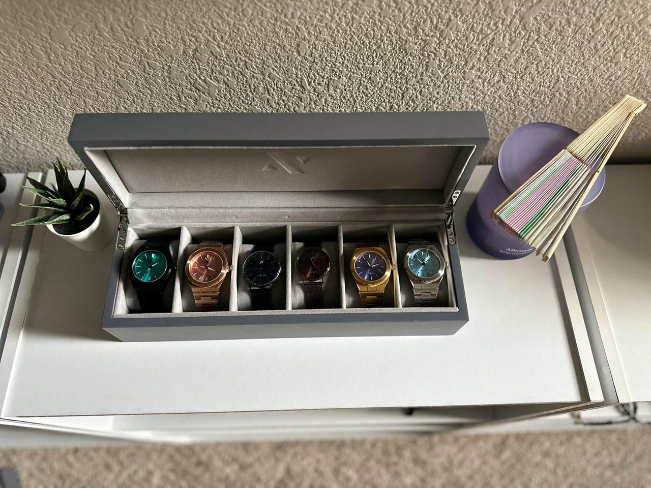 Elite Collectors Six Slot Watch Box Display Case In Grey Lacquer