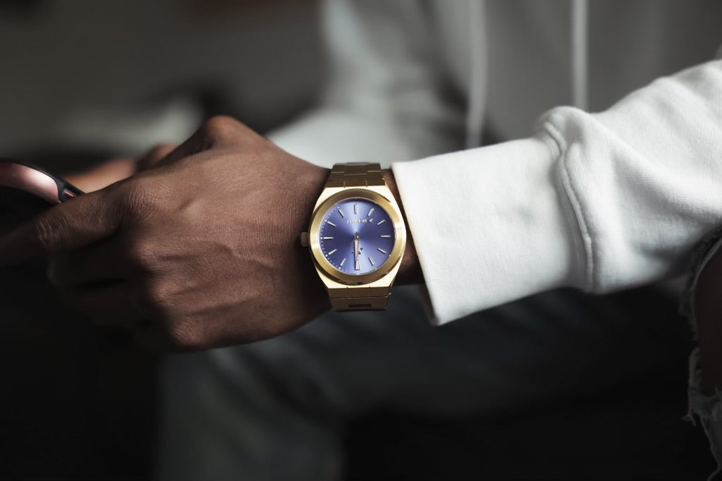 Elevate Link Peri 42MM Unisex Watch In Yellow Gold/Purple - NCMPRBL
