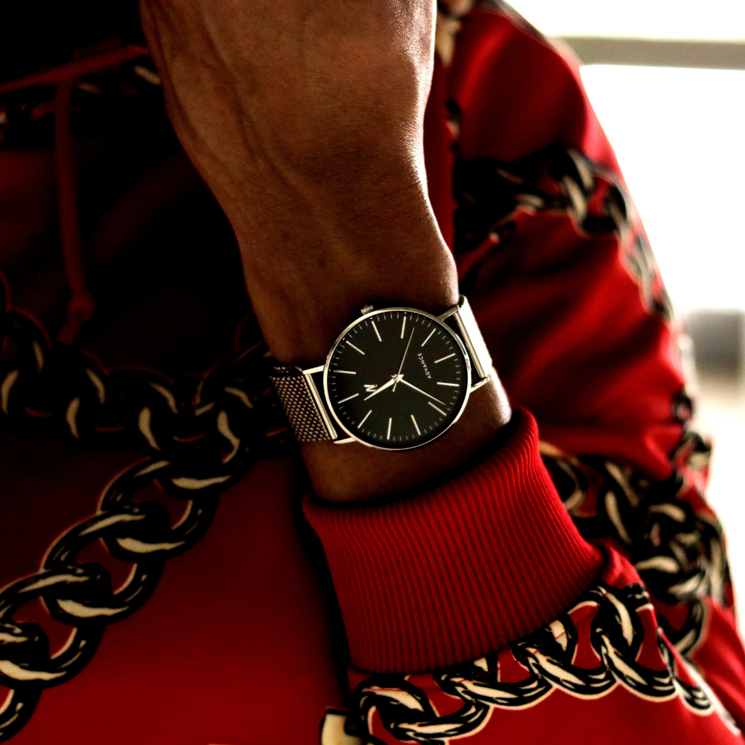 Advance Night Cap 40MM Mens Mesh Watch In Silver and Black