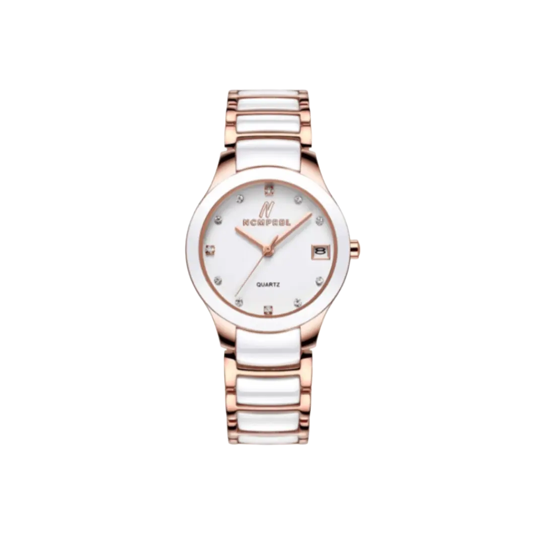 Petite Link Butterscotch 34MM Womens Ceramic Watch in White and Rose Gold - NCMPRBL