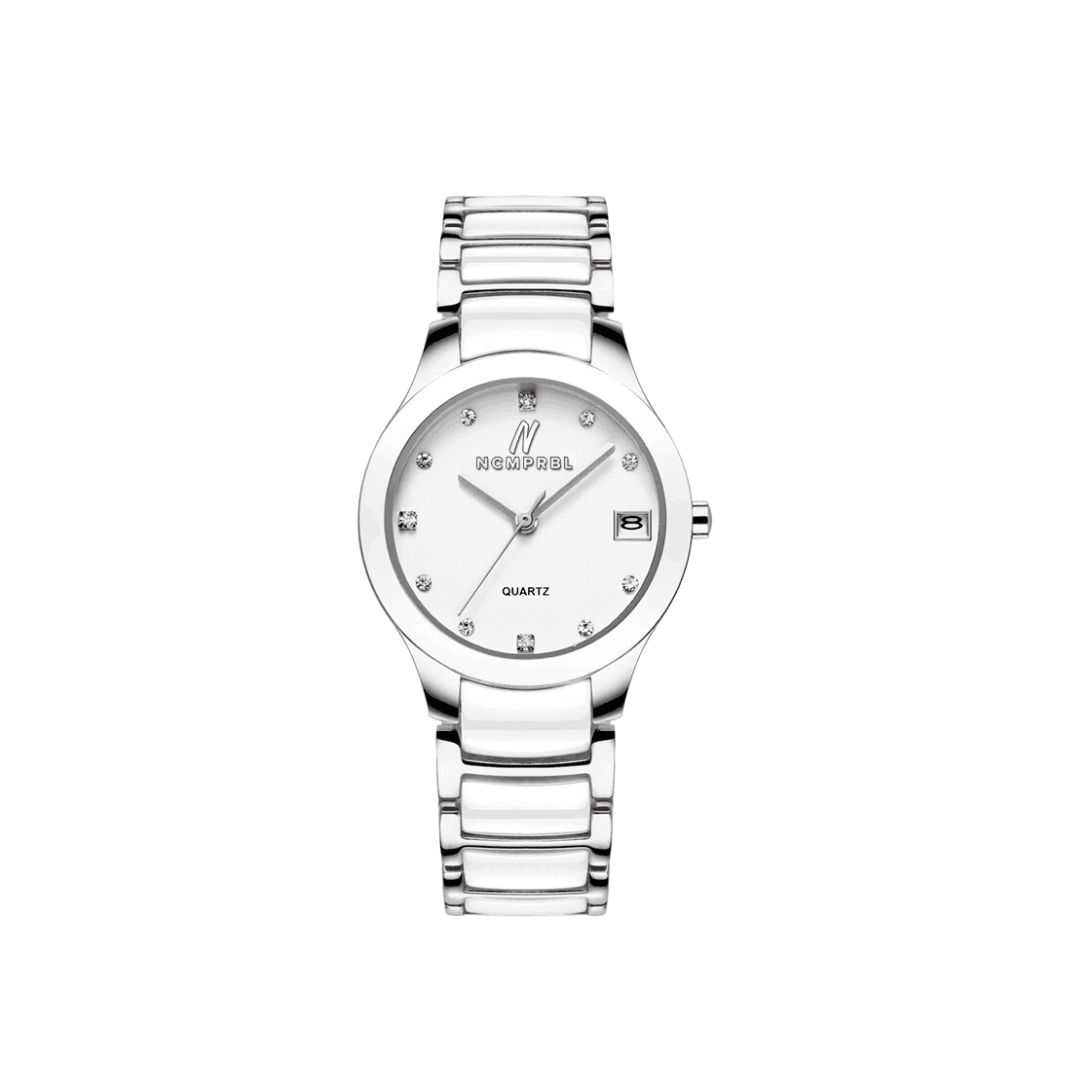 Petite Link Reign 34MM Womens Ceramic Watch In White and Silver NCMPRBL