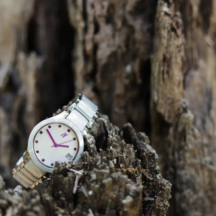 Petite Link Purple Reign 34MM Womens Ceramic Watch In White/Purple - NCMPRBL