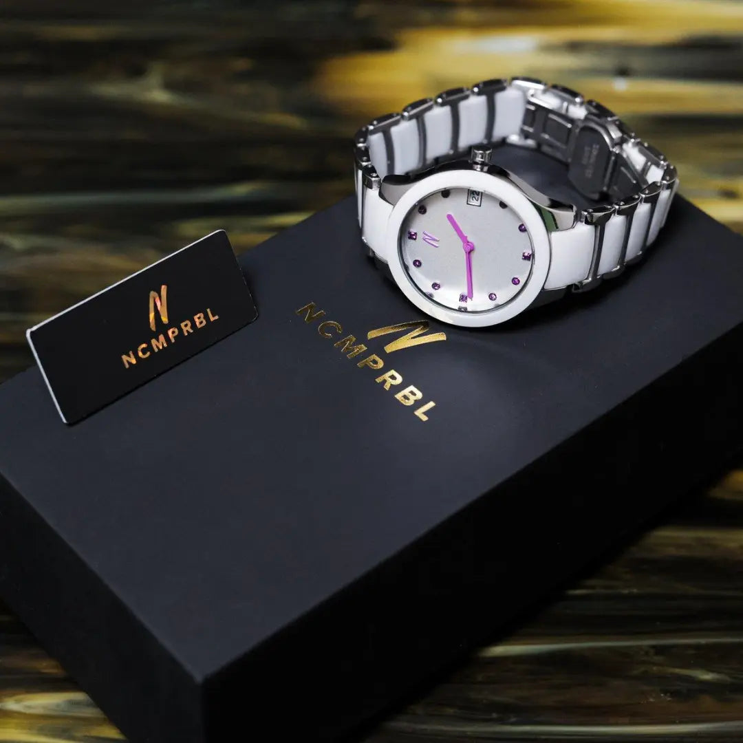 Petite Link Purple Reign 34MM Womens Ceramic Watch In White/Purple - NCMPRBL