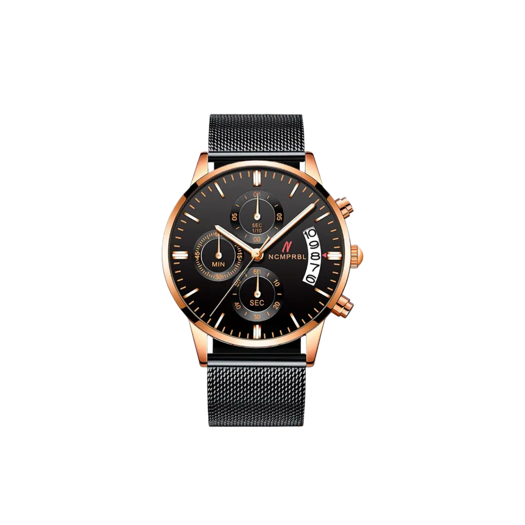 Chrono Black Rose 43MM Mens Chronograph Watch In Black/Rose Gold - NCMPRBL