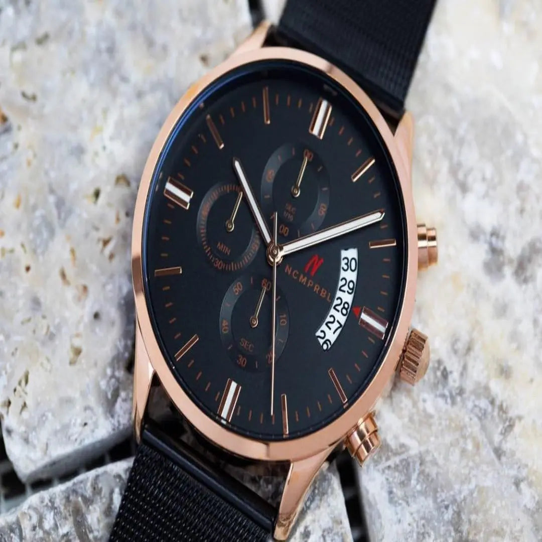 Chrono Black Rose 43MM Mens Chronograph Watch In Black/Rose Gold - NCMPRBL