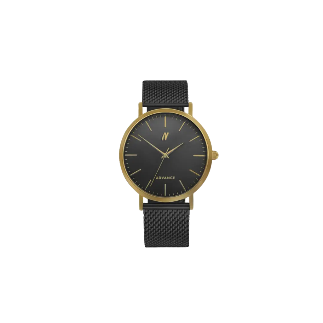 Advance King 40MM Mens Mesh Watch In Black/Yellow Gold - NCMPRBL