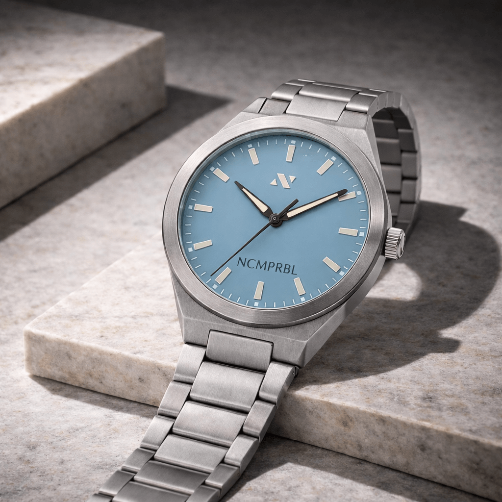 Elevate Link Denim Blue Swiss Movement Watch, 42MM