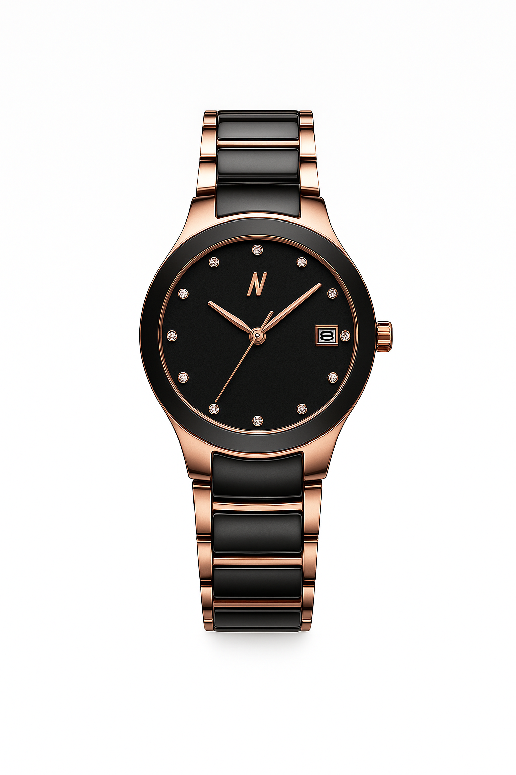 Petite Link Miracle 34MM Womens Ceramic Watch In Black/Rose Gold - NCMPRBL