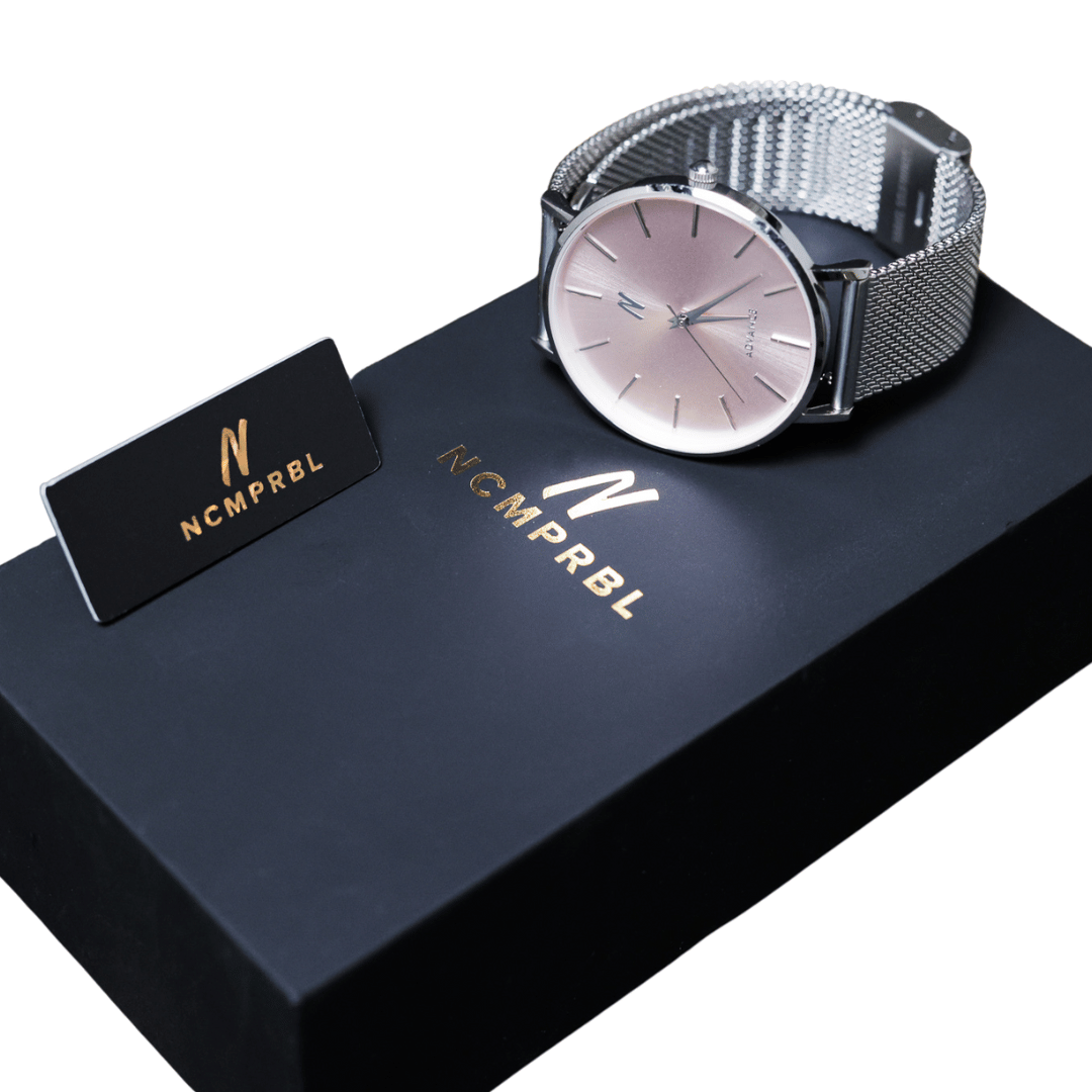 advance blush 36mm womens mesh watch in silver/pink