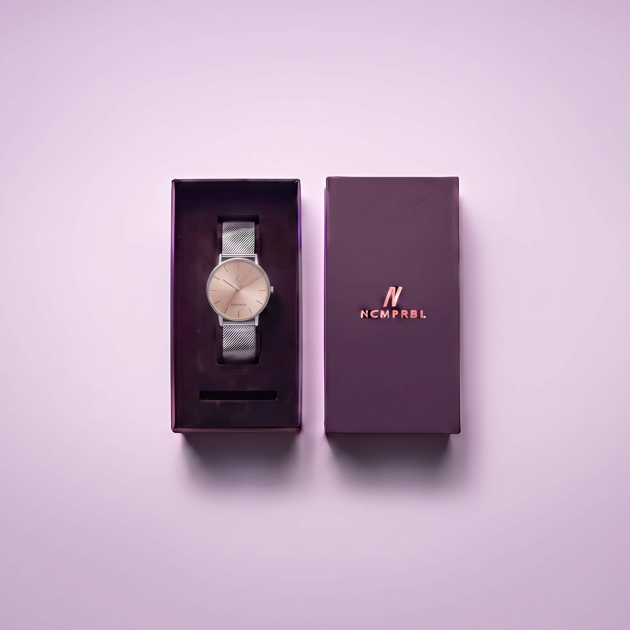 NCMPRBL Advance Rose Clay Quartz 36MM Milanese Mesh Watch