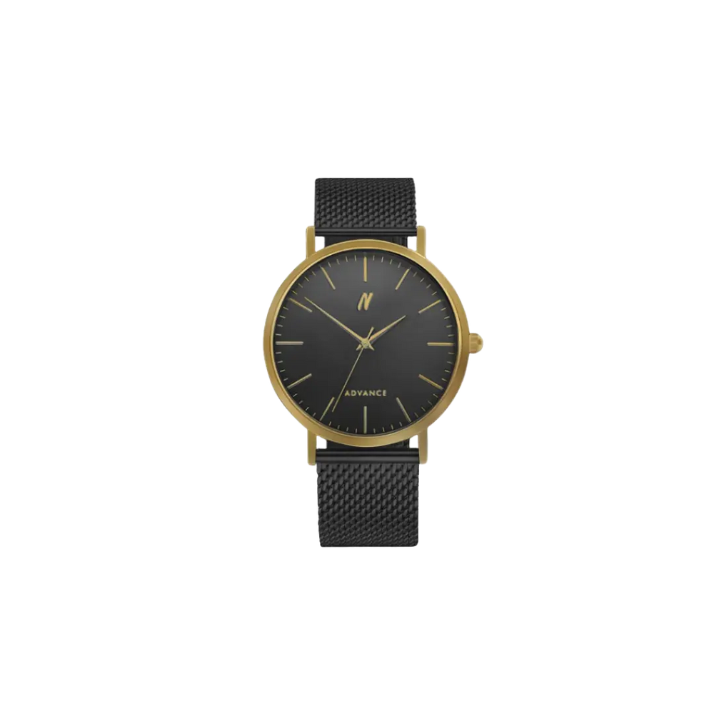 Advance King 40MM Mens Mesh Watch In Black/Yellow Gold - NCMPRBL