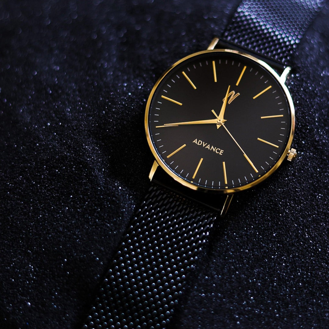 Advance King 40MM Black and Gold Watch 