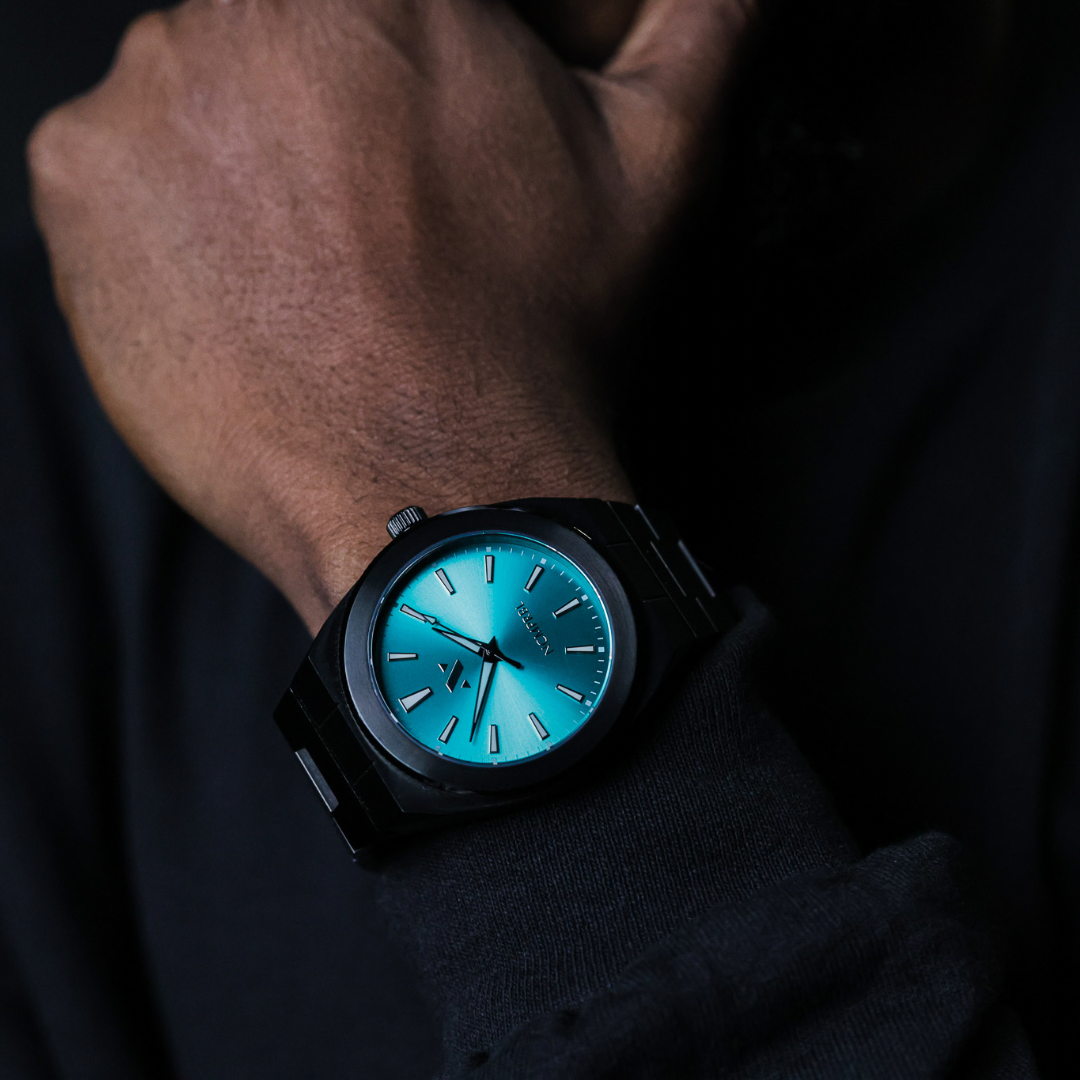 Elevate Link Maldives 42MM Mens Watch In Brushed Black and Aqua