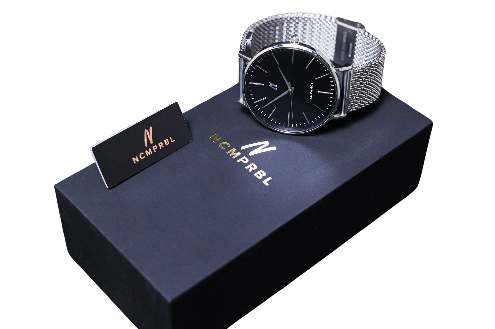 Advance Night Cap 40MM Mens Mesh Watch In Silver and Black on Box